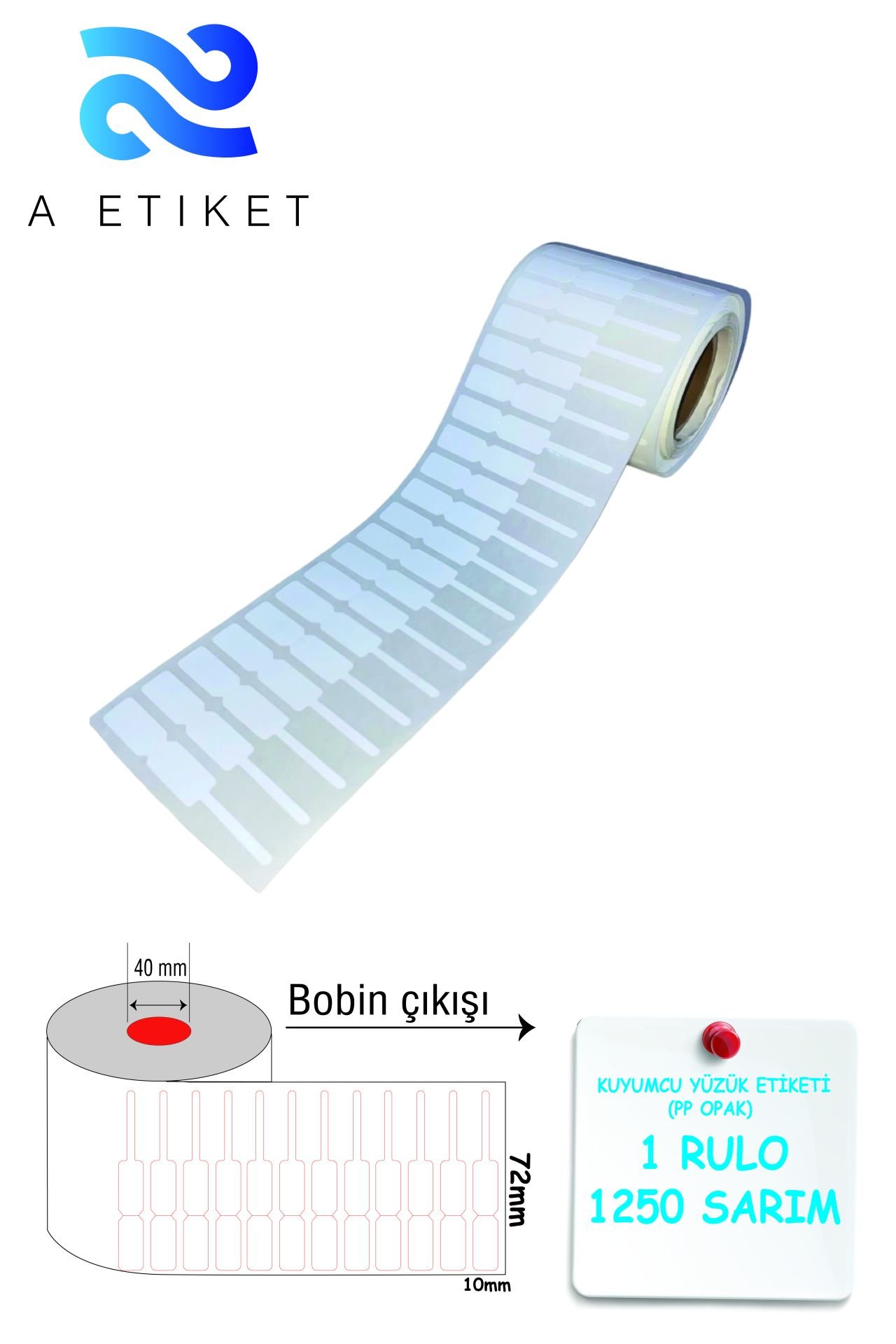 Kuyumcu Yüzük Etiketi 72x10mm PP Opak 1 Rulo 1250 Sarım