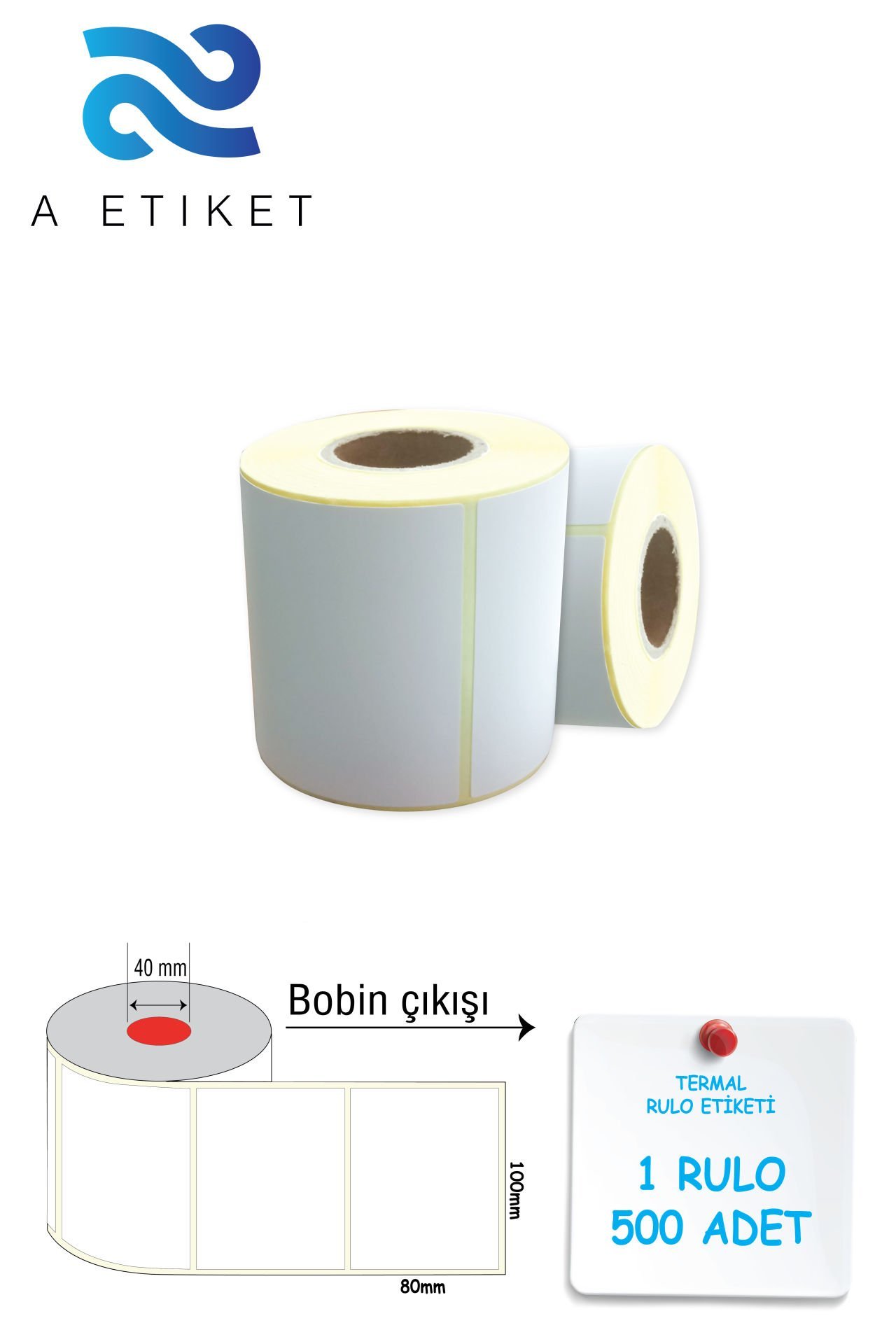 Termal Barkod Etiketi 80x100mm 1 Rulo 500 Sarım Küçük Koli 6'lı